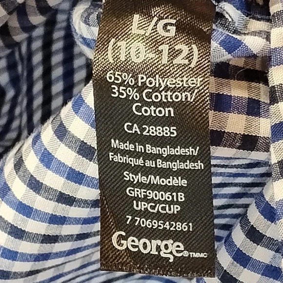 George Kids NWOT Blue/White/Black Plaid Long Sleeve Button Up Shirt Size L 10-12 - Picture 8 of 11
